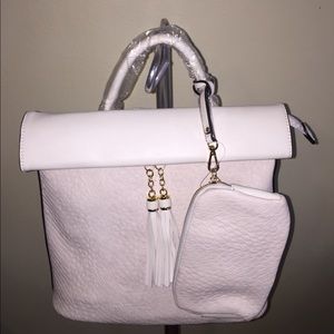 Beige Tassel Accent Roll-Up Backpack